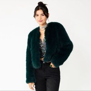 Emerald Green Faux Fur Cropped Jacket